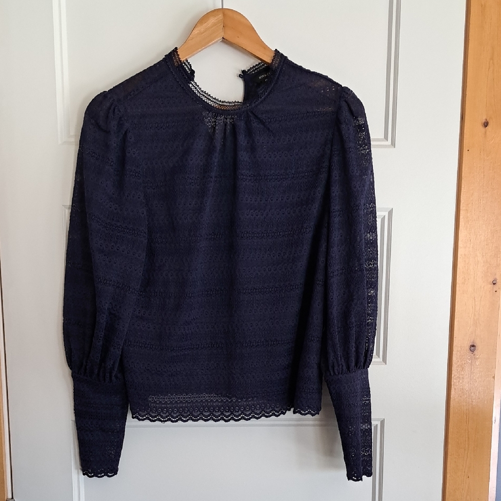 RW&CO. Navy Lace High-Neck Blouse